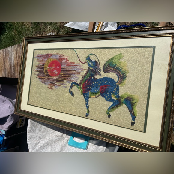 Mid century embroidered art framed